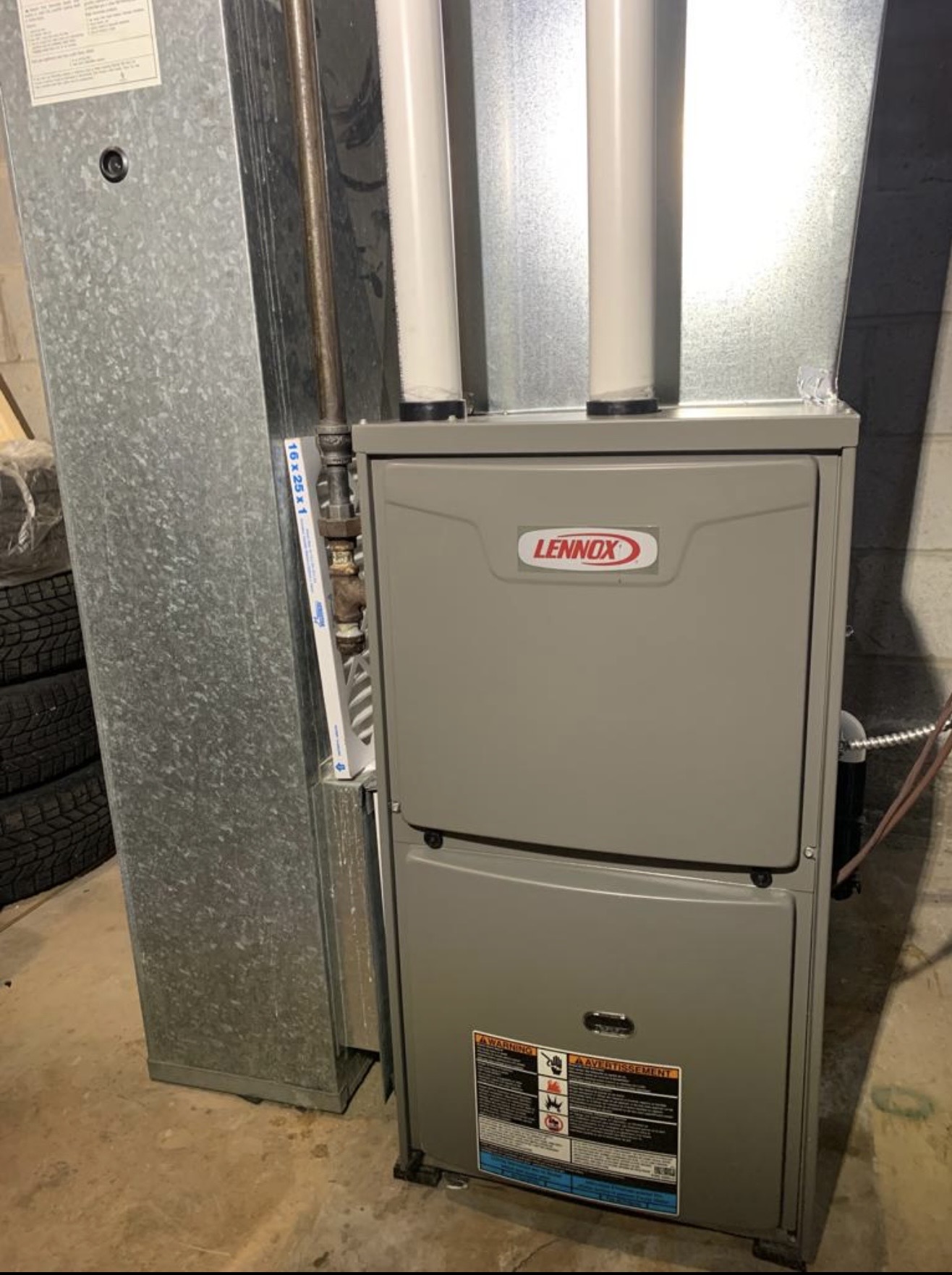 Lennox residential furnace installed in basement