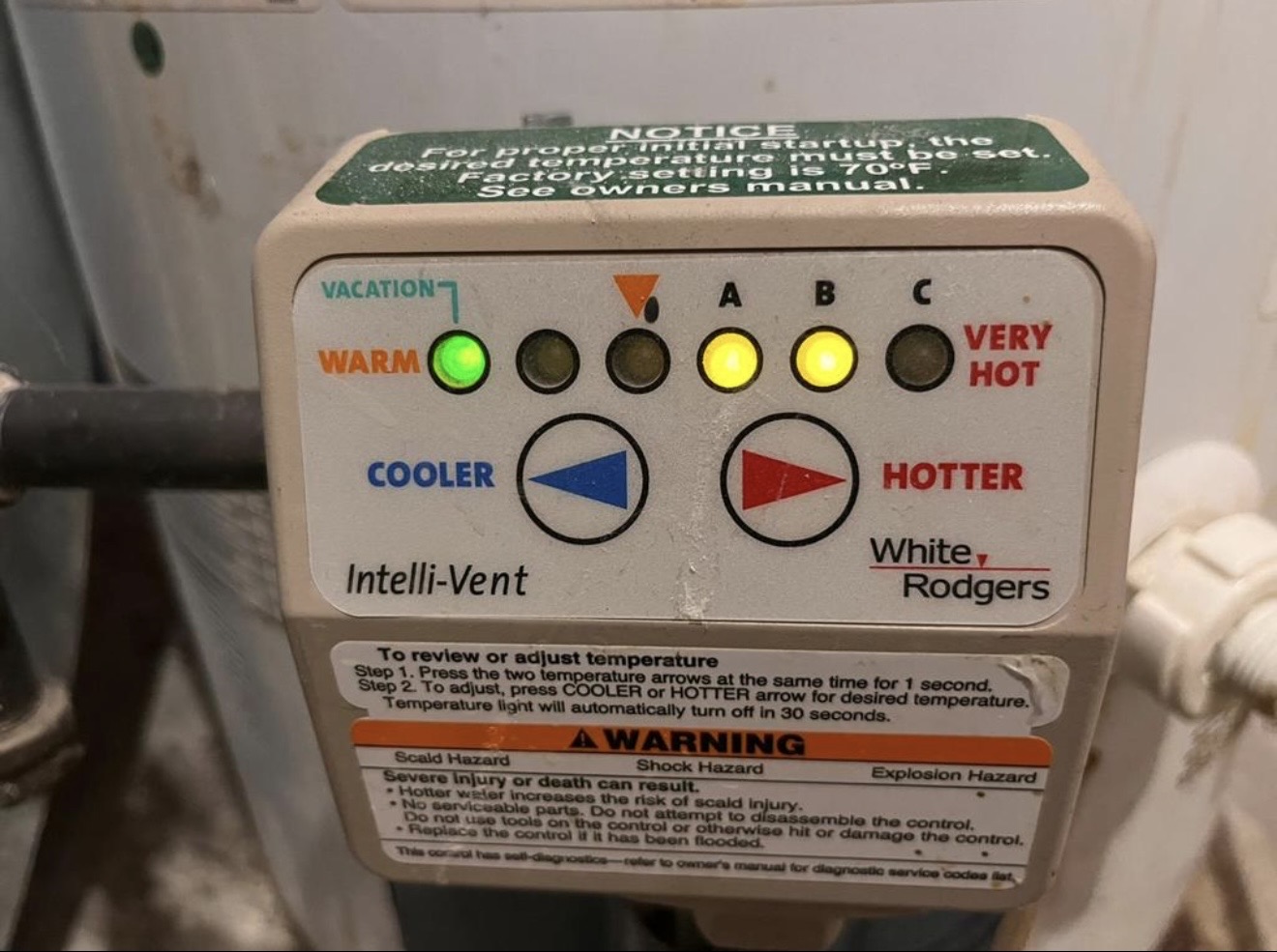 Intelli-Vent water heater control panel